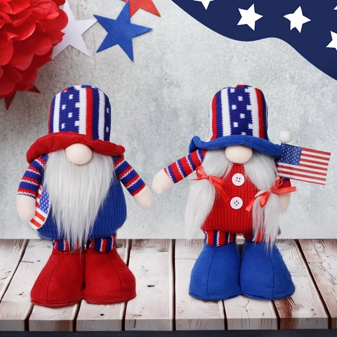 Patriotischer Amerikanischer Unabhängigkeitstag Gnome Plüschpuppe Stars And Stripes Gesichtsloser Alter Mann Rudolf Tischdeko