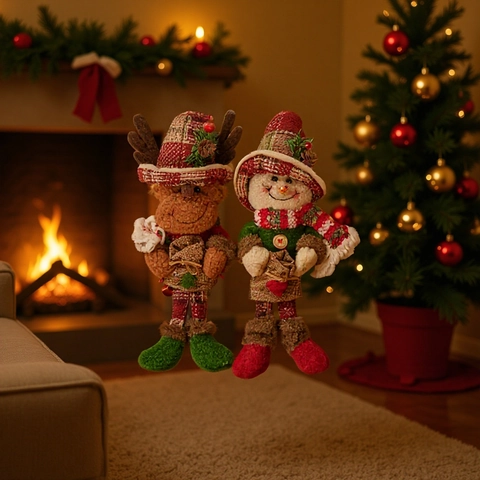 Bambola in Piedi di Natale Babbo Natale Pupazzo di Neve Renna Ornamento di Peluche Design a Quadri Decorazione Festiva Casa
