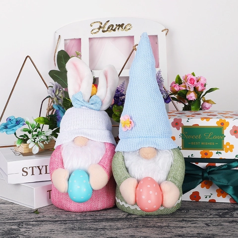 Gnome de Pâques Fait à la Main en Peluche Décoration Oreille de Lapin Poupée Sans Visage avec Œuf Décoratif pour Maison Bureau Fête