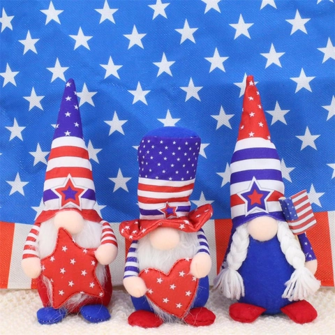 USA Unabhängigkeitstag Zwerg Dekorationen Patriotische Sterne Streifen Plüsch Wichtel Handgemachte Amerikanische Flagge 4. Juli Festliche Tischdeko