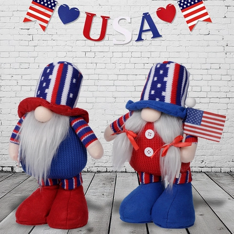 Patriotischer Amerikanischer Unabhängigkeitstag Gnome Plüschpuppe Stars And Stripes Gesichtsloser Alter Mann Rudolf Tischdeko