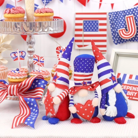USA Unabhängigkeitstag Zwerg Dekorationen Patriotische Sterne Streifen Plüsch Wichtel Handgemachte Amerikanische Flagge 4. Juli Festliche Tischdeko