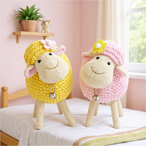 Figura de Muñeco de Oveja de Punto Hecha a Mano Lindos Adornos de Cordero Con Flor de Campana para Decoración del Hogar