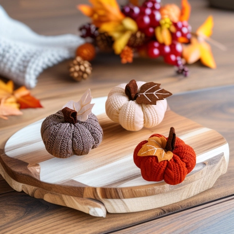 Handgemaakte Gebreide Pompoen Ornament Herfstoogst Thanksgiving Halloween Polyester Stof Pompoen Tafeldecoratie Voor Huis