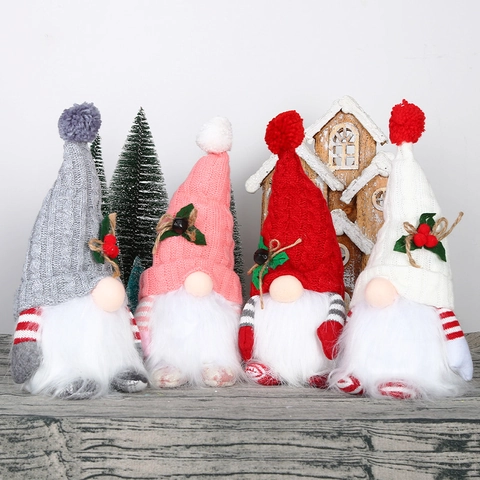 Christmas Glowing Gnome Doll Handmade Knitted Hat Tomte Ornament With LED Warm Light For Holiday Home Table Decor Gifts