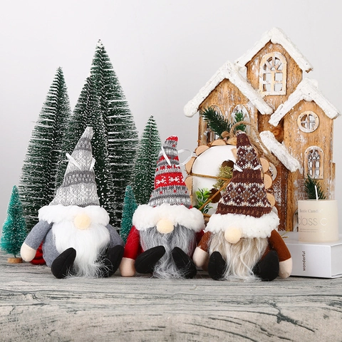 Festosa Bambola di Peluche Gnomo di Natale Cappello a Maglia Fiocco di Neve Ornamento Foresta Vecchio Appeso Albero Natale