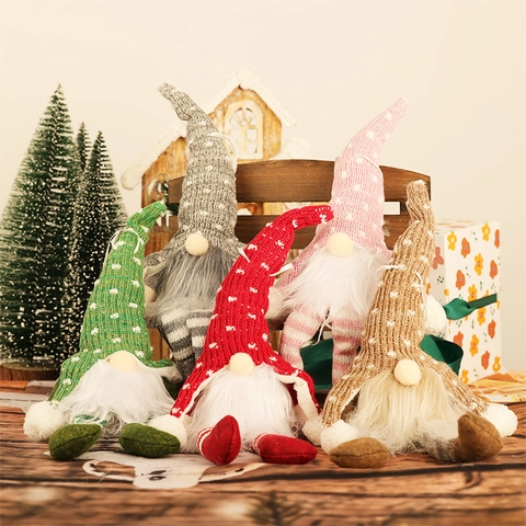 Gnome de Noël LED Lumineux Poupée en Peluche Rudolf Sans Visage Décoration de Table de Fête Nordique Faite à la Main