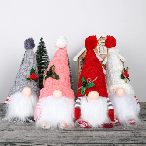 Gnomos de Navidad con Luz Gorro de Punto Hecho a Mano Brillante Tomte Sueco Adornos Decoración de Mesa Festiva Muñeco Peluche