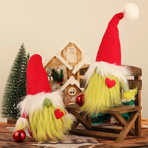 Gnomo di Natale Bambola di Peluche Senza Volto Con Cuore Rosso Barba Verde Tomte Scandinavo Stile Grinch Decorazione Casa