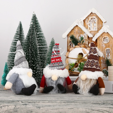Festosa Bambola di Peluche Gnomo di Natale Cappello a Maglia Fiocco di Neve Ornamento Foresta Vecchio Appeso Albero Natale