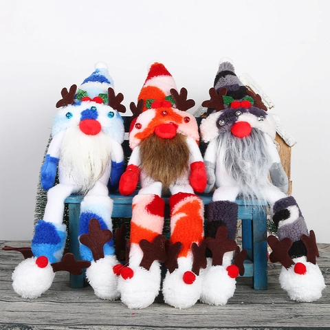 Christmas Gnomes Decorations Long Legged Plush Reindeer Antlers Faceless Doll Tabletop Ornaments For Home Restaurant Xmas Party Decor