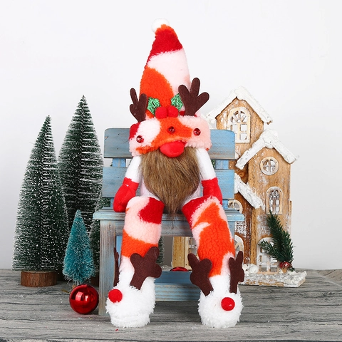 Christmas Gnomes Decorations Long Legged Plush Reindeer Antlers Faceless Doll Tabletop Ornaments For Home Restaurant Xmas Party Decor