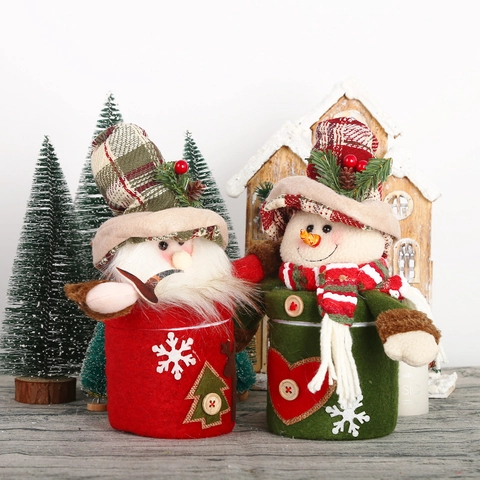 Weihnachten Weihnachtsmann Schneemann Süßigkeitenglas Flanell Stoff Geschenkbox Feiertag Tischdekoration Apfelbehälter Partybedarf