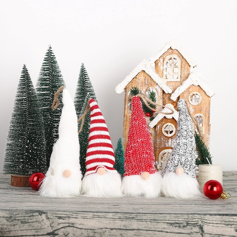 Christmas Gnome LED Hanging Ornament Knitted Hat Faux Fur Beard Tomte Nisse Doll Christmas Tree Decor Holiday Home Gift