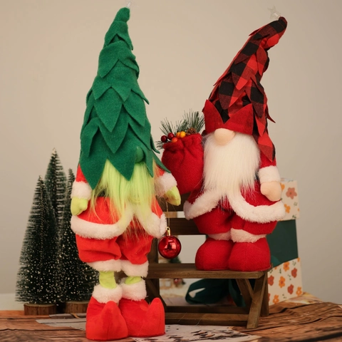Bambola Gnomo di Natale Luminosa Rosso Quadretti Albero Verde LED Rudolf senza Volto Ornamento Decorazione Casa