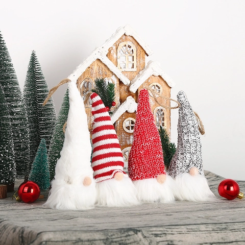 Adornos de Gnomo de Navidad con Luces LED Muñeca de Punto sin Cara Decoración Colgante para Árbol de Navidad Fiesta Hogar Regalo