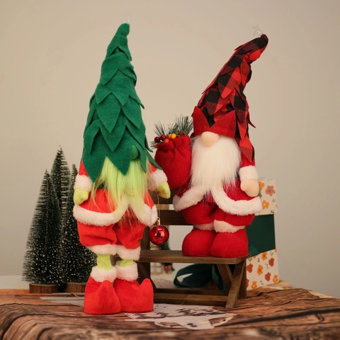 Bambola Gnomo di Natale Luminosa Rosso Quadretti Albero Verde LED Rudolf senza Volto Ornamento Decorazione Casa