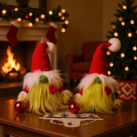 Gnomo di Natale Bambola di Peluche Senza Volto Con Cuore Rosso Barba Verde Tomte Scandinavo Stile Grinch Decorazione Casa