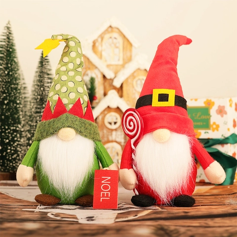 Gnome de Noël en Peluche Décoration Ornement de Table Chapeau à Pois Sucette Poupée Suédoise Tomte Cadeau de Maison