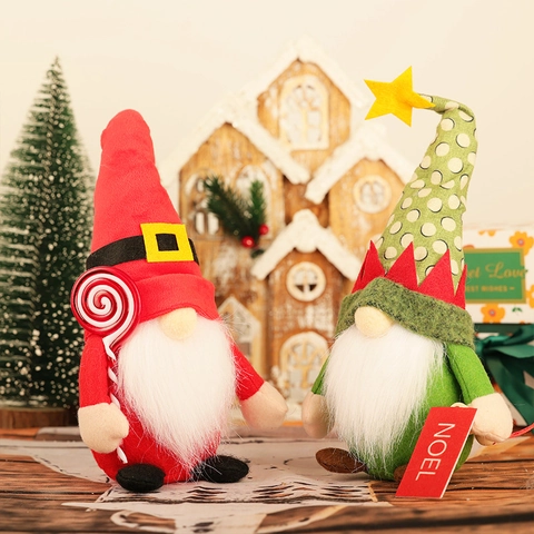 Gnome de Noël en Peluche Décoration Chapeau à Pois Avec Sucette Boucle de Ceinture Signe Noël Poupée Tomte Pour Table