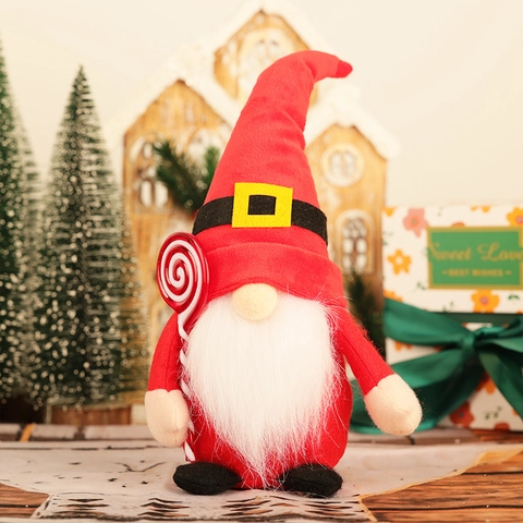 Gnome de Noël en Peluche Décoration Ornement de Table Chapeau à Pois Sucette Poupée Suédoise Tomte Cadeau de Maison