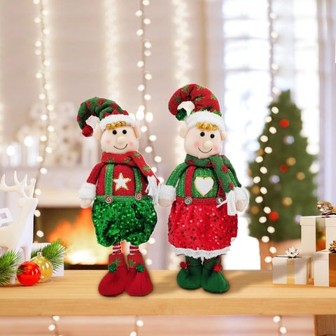 Poupée Elfe de Noël Rétractable Chapeau Pointu à Paillettes Peluche Ornement de Table Décoration de Fête Maison Cadeau
