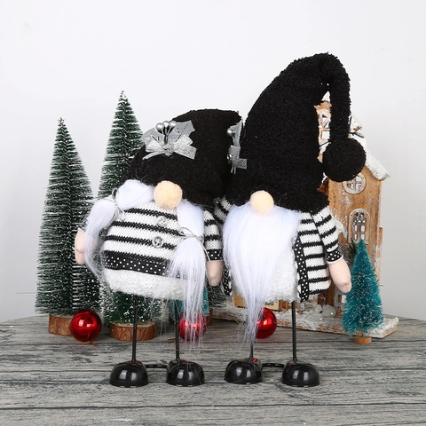 Gnome de Mariage Nordique Poupée sans Visage Ornement Noir Blanc Rayé Tricoté Gnome de Noël pour Décoration de Table Maison Cadeau Créatif