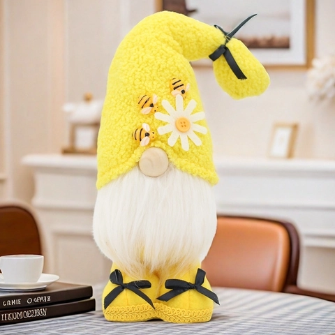 Adorno de Gnomo de Peluche de Tema Abeja Amarilla Con Girasol Abejas 3D Barba Blanca Muñeca Sin Rostro Para Decoración de Casa