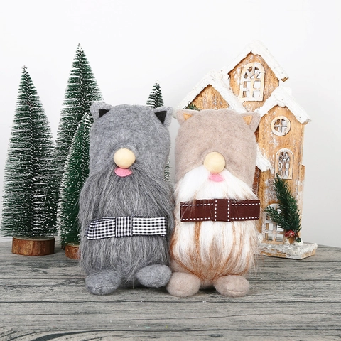 Bambola di Peluche Gnomo con Orecchie da Gatto di Natale Gnomo Senza Volto della Foresta Nordica Ornamento per Feste Natalizie