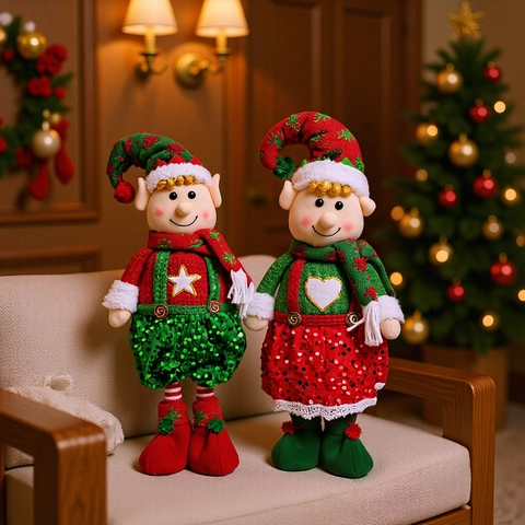 Ausziehbarer Weihnachtself Puppe Dekoration Paillettenrock Plüsch Elf Ornament Für Feiertage Zuhause Party Tischdeko Geschenk