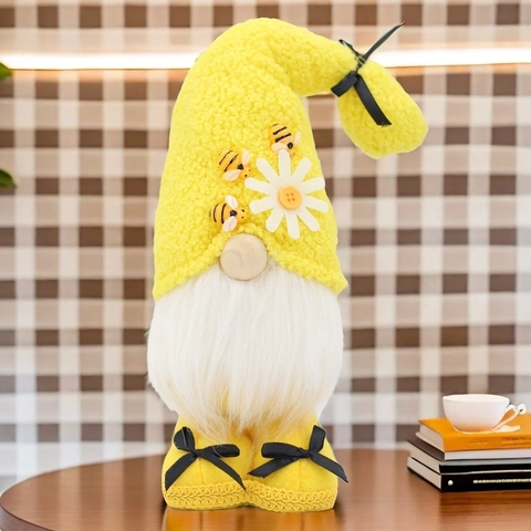 Adorno de Gnomo de Peluche de Tema Abeja Amarilla Con Girasol Abejas 3D Barba Blanca Muñeca Sin Rostro Para Decoración de Casa