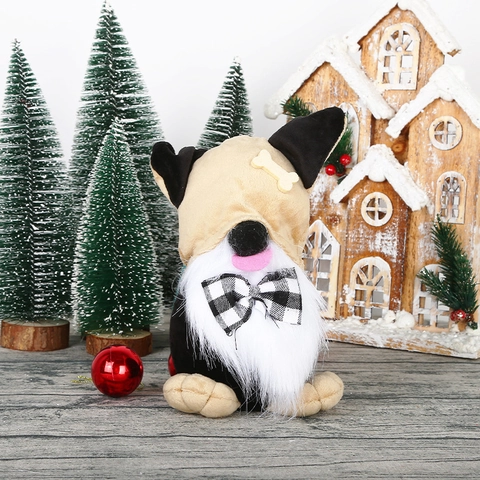 Gnome de Noël Thème Chien Poupée en Peluche Oreilles de Chiot Rudolph Figurine Assise Décoration de Table Cadeau