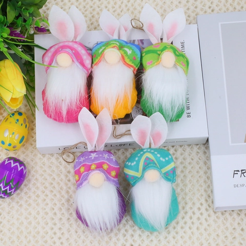 Easter Bunny Gnome Plush Faceless Rabbit Dwarf Dolls Colorful Hats Long White Beard Festival Home Party Table Decor Gift