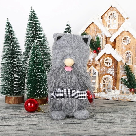 Bambola di Peluche Gnomo con Orecchie da Gatto di Natale Gnomo Senza Volto della Foresta Nordica Ornamento per Feste Natalizie