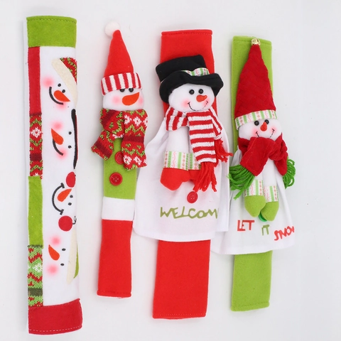 4pcs Christmas Reindeer Snowman Appliance Handle Covers Festive Kitchen Decor For Fridge Microwave Oven Handle Protectors