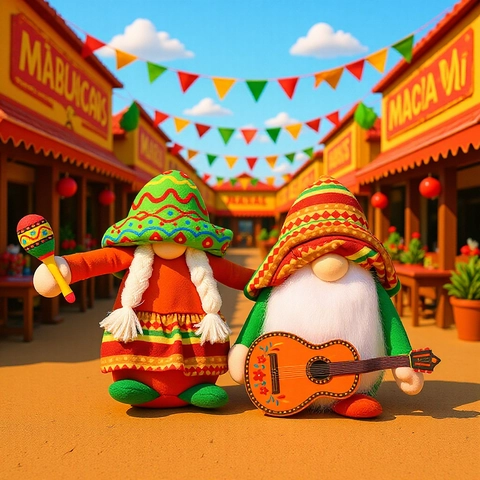 Ensemble de Poupées en Peluche Gnome de Carnaval Mexicain Fait à Main Cinco De Mayo Fiesta Décoration Sombrero Guitare Maracas Maison