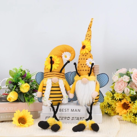 Girasole Abeja Festival Gnomo Muñeco de Peluche Decoración Tela Rayado Sin Cara Abeja Gnomo Para Hogar Escritorio Fiesta Adorno