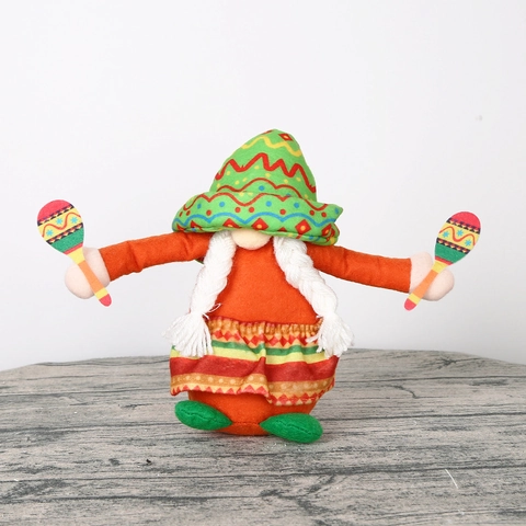 Ensemble de Poupées en Peluche Gnome de Carnaval Mexicain Fait à Main Cinco De Mayo Fiesta Décoration Sombrero Guitare Maracas Maison