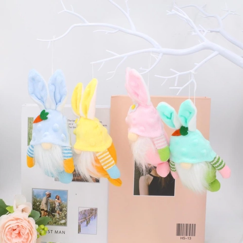 Easter Bunny Ears Gnome Plush Hanging Ornament Carrot Stripe Faceless Doll Holiday Decoration Cute Dwarf Plush Toy