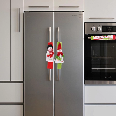 Copri Maniglie Porta Frigorifero Natalizi Con Pupazzo di Neve Babbo Natale Protezioni Antipolvere in Tessuto Decorativo per Forno