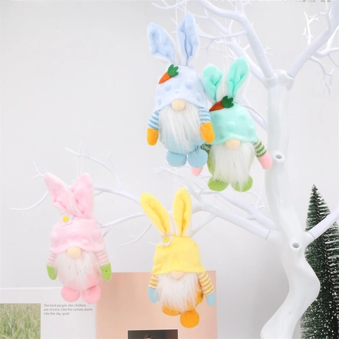 Easter Bunny Gnome Plush Pendant Faceless Doll With Long Ears Carrot Daisy Decoration For Home Party Gift Ornament