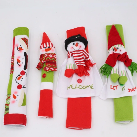 Christmas Snowman Reindeer Fridge Handle Covers Oven Microwave Kitchen Appliance Handle Decor Dust Proof Protector Accessories