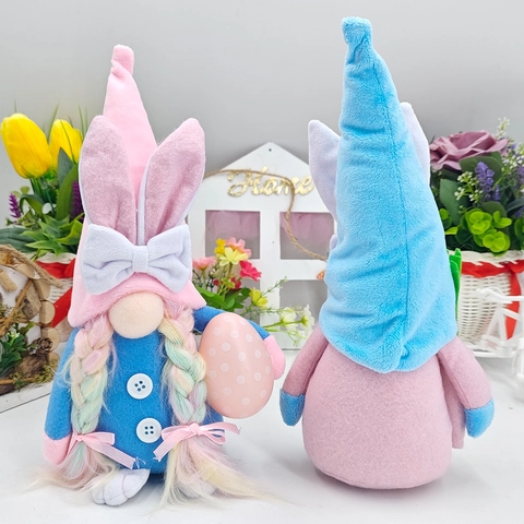 Gnomo di Pasqua Peluche Bambola Senza Volto Orecchie da Coniglio Carota Uova Colorate Ornamento da Tavolo per Festa Casa