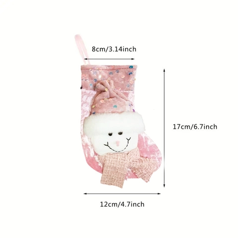Rosa Weihnachtssocke Geschenktüte Mit Pailletten Plüsch Cartoon Weihnachtsmann Schneemann Rentier Anhänger Xmas Party Deko