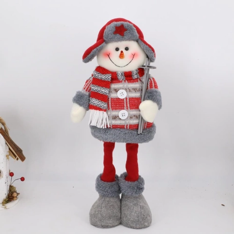 Bambola di Peluche Telescopica in Tessuto Scozzese con Fiocco di Neve Babbo Natale Pupazzo di Neve Renna per Decorazione Casa