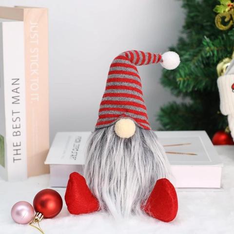 Poupée en Peluche Gnome de Noël Nordique Père Noël Sans Visage Ornement Avec Chapeau à Rayures Longue Barbe Pour Décoration de Table Maison