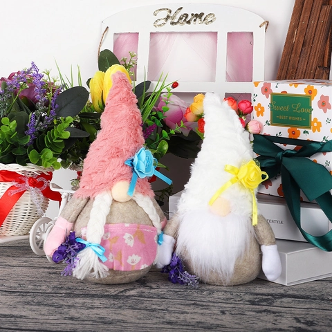 Valentine's Day Faceless Gnome Plush Doll Ornament With Purple Flowers For Home Decoration Wedding Party Festive Gift