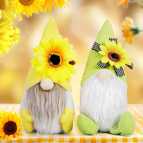 Gnomo di Girasole Peluche Bambola Senza Volto Ornamento Fatto a Mano in Tessuto Gnomo Ape Decorazione da Tavolo per Casa Bar