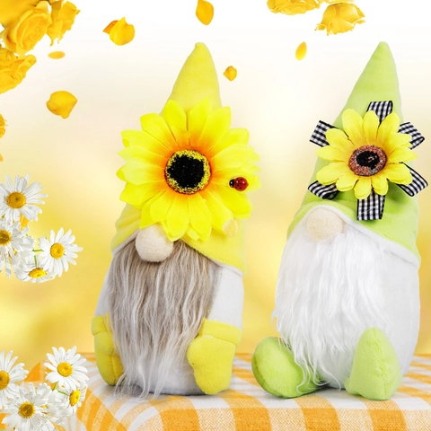 Gnomo di Girasole Peluche Bambola Senza Volto Ornamento Fatto a Mano in Tessuto Gnomo Ape Decorazione da Tavolo per Casa Bar