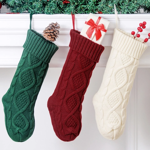 Kerstsok Kabelbreisel Polyester Stof Hangende Decoratie Voor Open Haard Kerstfeest Decor Rood Groen Wit